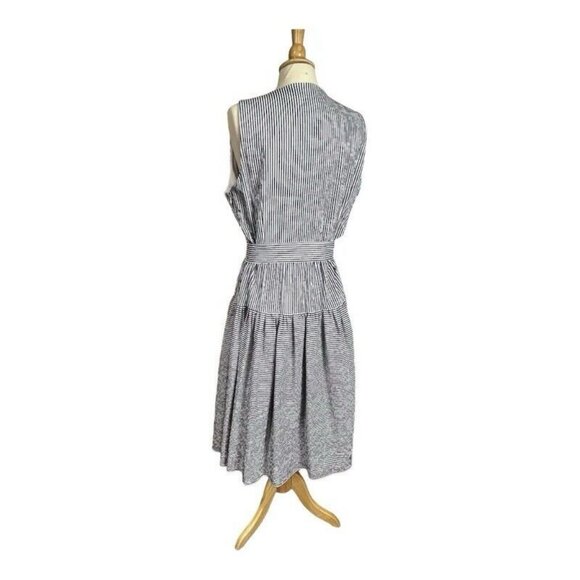 Alex Marie Maxi Dress 14 Ruffle Tier Seersucker Stripe Blue White Sleeveless - Picture 3 of 9